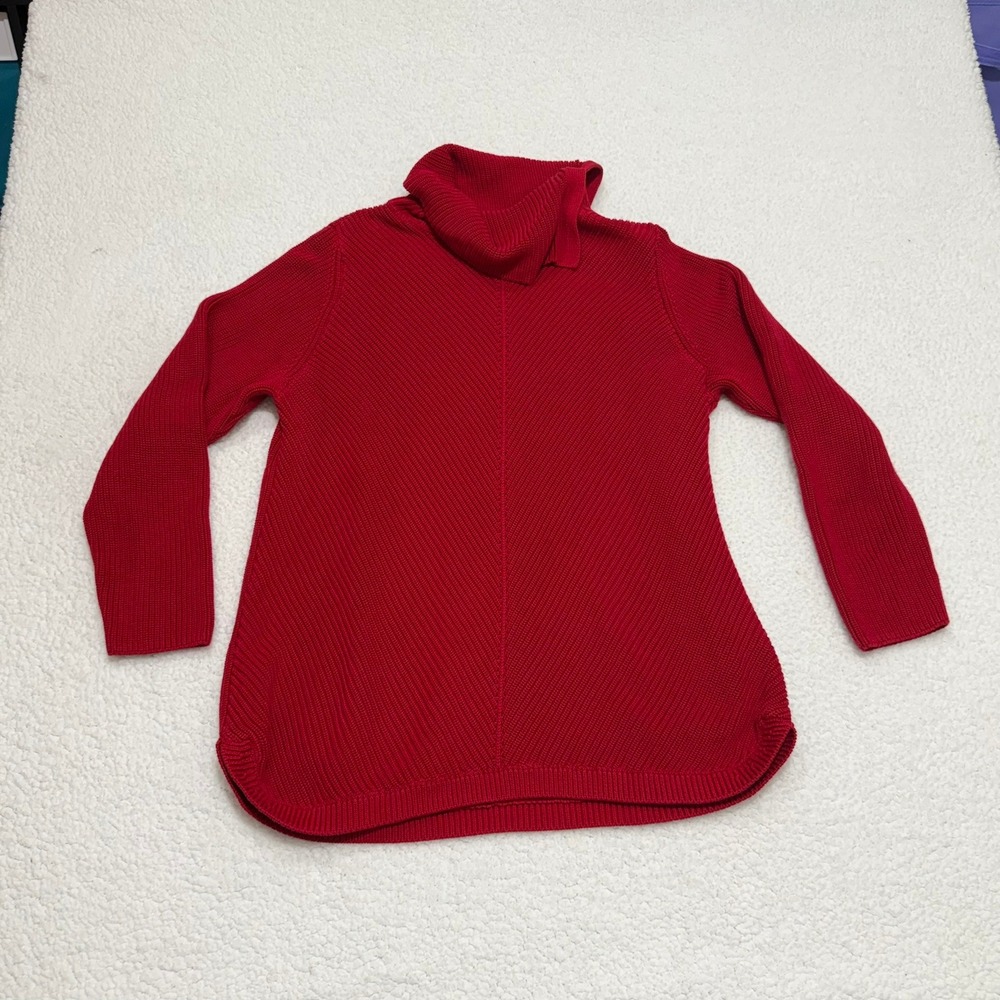 Talbots Plus Red Ribbed Cotton Modal Cowl Neck Sweater 1X CN151 06/19